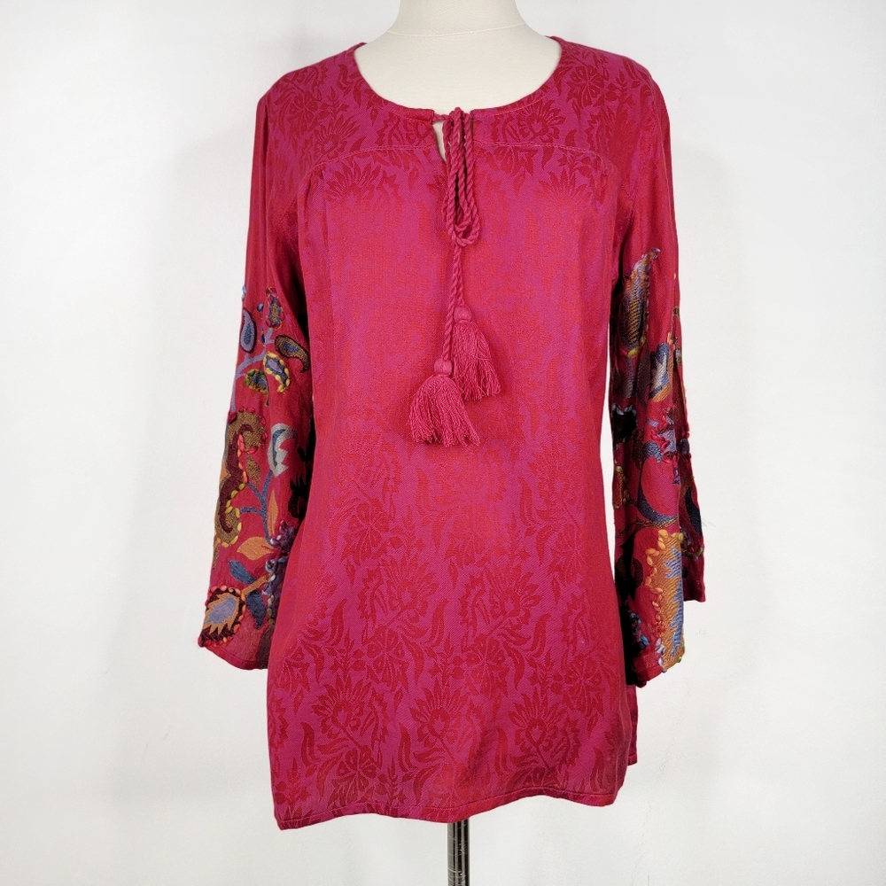 TIME FOR ME Pink Fuchsia Embroidered Bohemian Top